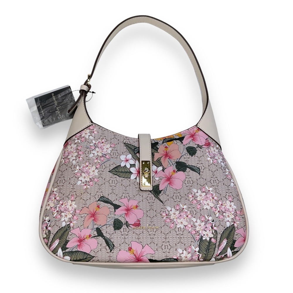 Nanette Purse Pink Beige Floral Logo Short Shoulder Hobo Bag NWT $88